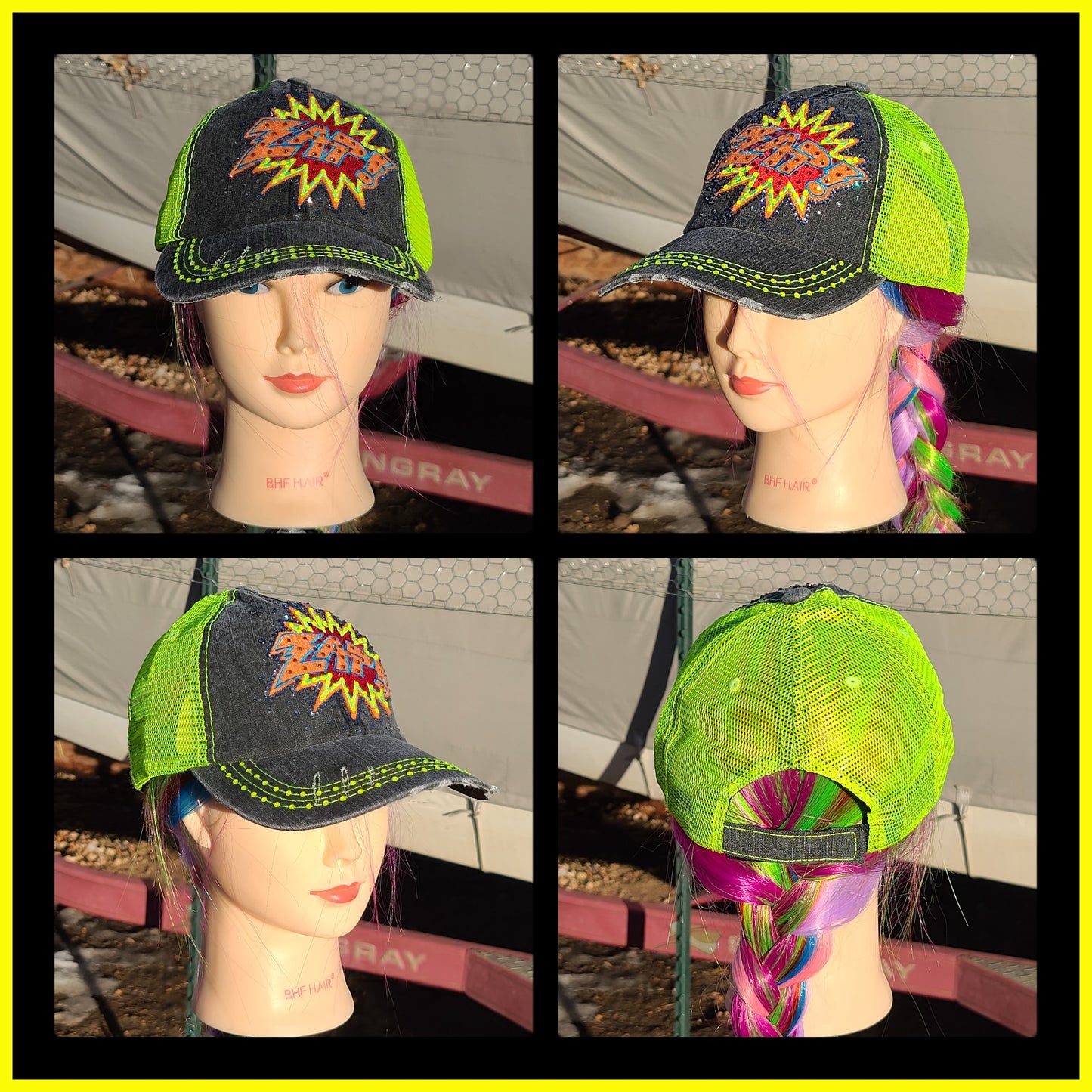 Charcoal Gray & Neon Yellow Zap BLING Hat